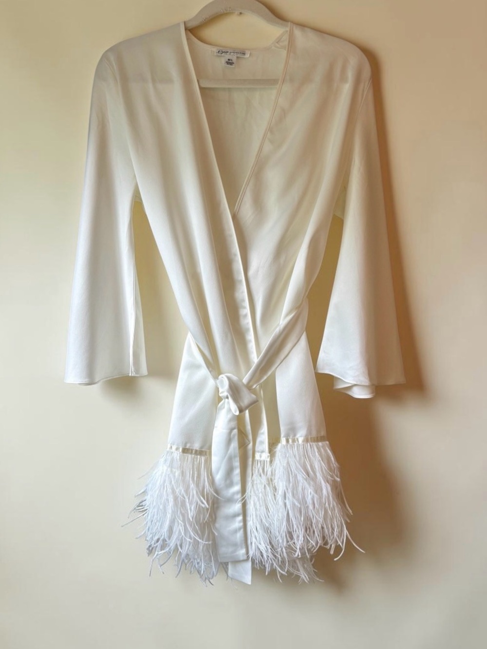 Rya Collection | Charmeuse | Feather Trim Satin Robe | Swan Cover Up | M/L - Picture 3 of 12